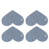 4PCS Silicone Placemats Heart Shaped Non Slip Waterproof Heat Resistant Washable Dinning Table Mat for Pet Feeding Kitchen Sink Grey