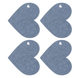 4PCS Silicone Placemats Heart Shaped Non Slip Waterproof Heat Resistant Washable Dinning Table Mat for Pet Feeding Kitchen Sink Grey