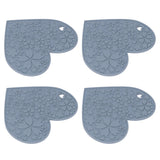 4PCS Silicone Placemats Heart Shaped Non Slip Waterproof Heat Resistant Washable Dinning Table Mat for Pet Feeding Kitchen Sink Grey