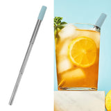Collapsible Stainless Steel Drinking Straw Reusable Metal Straw with Cleaning Brush for Travel Work Blue