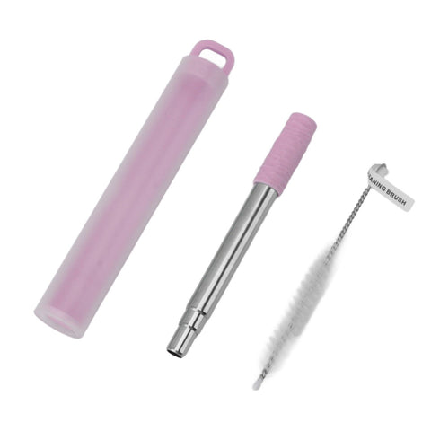 Collapsible Stainless Steel Drinking Straw Reusable Metal Straw with Cleaning Brush for Travel Work Purple In Australia - Darrahopens