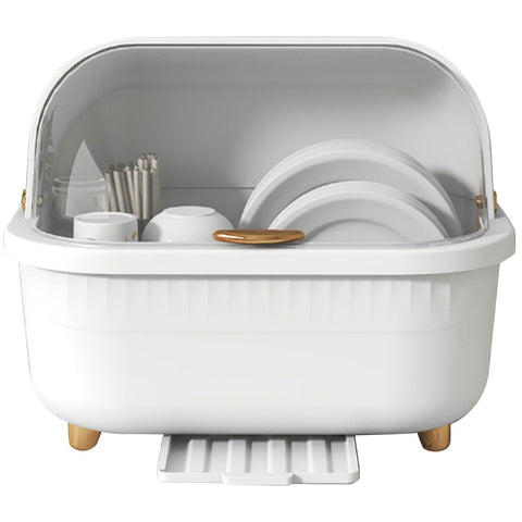 Dish Drying Box Multifunctional Space Saving Dish Drainer with Lid Cover for Kitchen Accessories White L