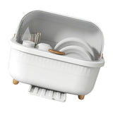 Dish Drying Box Multifunctional Space Saving Dish Drainer with Lid Cover for Kitchen Accessories White L