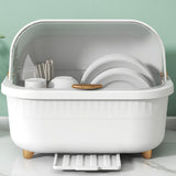 Dish Drying Box Multifunctional Space Saving Dish Drainer with Lid Cover for Kitchen Accessories White L