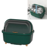 Dish Drying Box Multifunctional Space Saving Dish Drainer with Lid Cover for Kitchen Accessories Green M