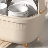Dish Drying Box Multifunctional Space Saving Dish Drainer with Lid Cover for Kitchen Accessories Apricot L