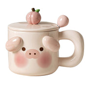 Cartoon Coffee Mug with Spoon Lid Cute Lovely Animal Shape Milk Cup Mug for Office School Pig Type