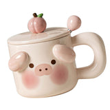 Cartoon Coffee Mug with Spoon Lid Cute Lovely Animal Shape Milk Cup Mug for Office School Pig Type