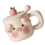Cartoon Coffee Mug with Spoon Lid Cute Lovely Animal Shape Milk Cup Mug for Office School Pig Type