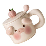 Cartoon Coffee Mug with Spoon Lid Cute Lovely Animal Shape Milk Cup Mug for Office School Pig Type