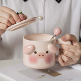Cartoon Coffee Mug with Spoon Lid Cute Lovely Animal Shape Milk Cup Mug for Office School Pig Type