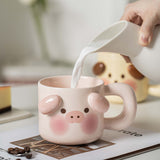 Cartoon Coffee Mug with Spoon Lid Cute Lovely Animal Shape Milk Cup Mug for Office School Pig Type