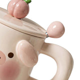 Cartoon Coffee Mug with Spoon Lid Cute Lovely Animal Shape Milk Cup Mug for Office School Pig Type