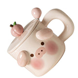Cartoon Coffee Mug with Spoon Lid Cute Lovely Animal Shape Milk Cup Mug for Office School Pig Type