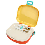 Bento Lunch Box ABS Separate Compartments with Buckle Handle Leakage Proof Air Hole Heat Resistant Bento Box with Spoon Fork Yellow