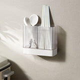 Kitchen Utensil Holder ABS Wall Mounted Multifunctional Draining Chopstick Cage Spoon Forks Storage Box for Home Countertop White