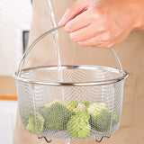 Mesh Steaming Basket Stainless Steel Comfortable Handles Heat Resistant Steaming Basket for Cooking Kitchen 18x18cm