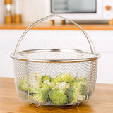 Mesh Steaming Basket Stainless Steel Comfortable Handles Heat Resistant Steaming Basket for Cooking Kitchen 20x21cm