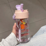 Straw Water Bottle Built in Tea Strainer with Handle PC 700ml Beautiful Cute Straw Bottle for Girls Women Pink