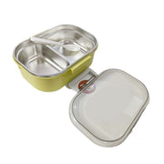 Stainless Steel Lunch Box Korean Style 2 Compartment Bento Box Metal Food Container for Kids Adults Pupils Office Workers chartreuse