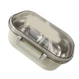 Stainless Steel Lunch Box Korean Style 2 Compartment Bento Box Metal Food Container for Kids Adults Pupils Office Workers Beige