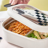 2 Compartment Bento Box Heat Preservation Stainless Steel Interlayer Lunch Box Airtight Portable Food Storage Containers for School Office Grid