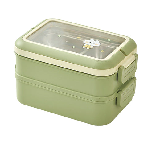 Stainless Steel Insulated Lunch Box Multiple Compartments Fashionable Safe Stainless Steel Bento Box for Students Kids Green