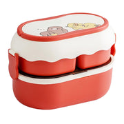 Lunch Box 2 Tier 3 Compartment Large Capacity Microwavable Cute Portable Bento Lunch Box Red