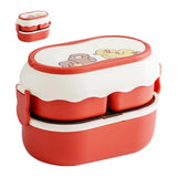 Lunch Box 2 Tier 3 Compartment Large Capacity Microwavable Cute Portable Bento Lunch Box Red