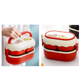 Lunch Box 2 Tier 3 Compartment Large Capacity Microwavable Cute Portable Bento Lunch Box Red