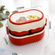 Lunch Box 2 Tier 3 Compartment Large Capacity Microwavable Cute Portable Bento Lunch Box Red