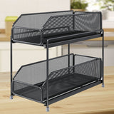 Pull Out Cabinet Organizer 2 Tier Carbon Steel Mesh Large Capacity Easy Maintenance Sliding Basket Drawer Black