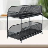 Pull Out Cabinet Organizer 2 Tier Carbon Steel Mesh Large Capacity Easy Maintenance Sliding Basket Drawer Black