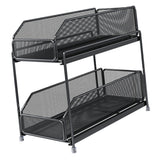 Pull Out Cabinet Organizer 2 Tier Carbon Steel Mesh Large Capacity Easy Maintenance Sliding Basket Drawer Black