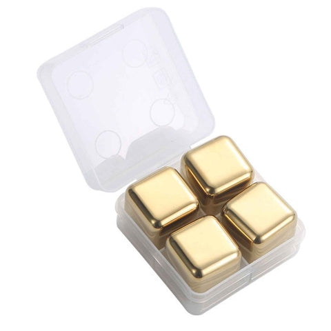 Metal Ice Cubes Stainless Steel Reusable Quick Chilling Clean Whiskey Stone with Ice Tong for Drink Beverage Golden In Australia - Darrahopens