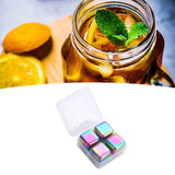 Metal Ice Cubes Stainless Steel Reusable Quick Chilling Clean Whiskey Stone with Ice Tong for Drink Beverage Colorful