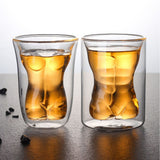 Body Shape Glass Cup Double Layer Beer Whisky Drinking Shot Glass for Party Gathering Bar Man Body Shaped