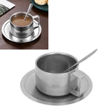 Insulated Coffee Cup Set Double Layer 304 Stainless Steel Coffee Mug with Saucer and Scoop for Home Camping Office 200ML