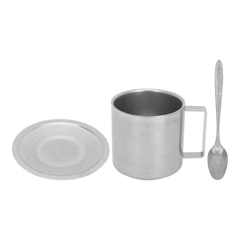 Insulated Coffee Cup Set Double Layer 304 Stainless Steel Coffee Mug with Saucer and Scoop for Home Camping Office 280ML In Australia - Darrahopens