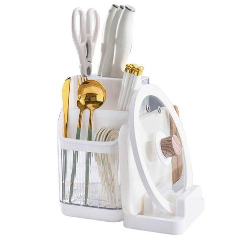 Multifunctional Kitchen Storage Rack Kitchen Countertop Cutting Board Pot Cover Chopsticks Forks Spoons Holder Pearl White In Australia - Darrahopens