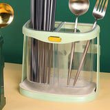 Chopsticks Drain Bucket Wall Mounted Double Compartment Hole Free Chopsticks Tube Basket for Forks Spoon Light Green