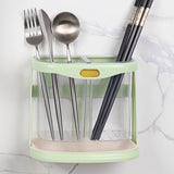 Chopsticks Drain Bucket Wall Mounted Double Compartment Hole Free Chopsticks Tube Basket for Forks Spoon Light Green