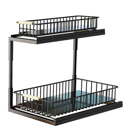 Under Sink Cabinet Shelf Multifunctional Slide Out Double Layer Spice Drawer Storage Sink Shelf for Bathroom Kitchen Black In Australia - Darrahopens