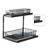 Under Sink Cabinet Shelf Multifunctional Slide Out Double Layer Spice Drawer Storage Sink Shelf for Bathroom Kitchen Black