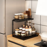 Under Sink Cabinet Shelf Multifunctional Slide Out Double Layer Spice Drawer Storage Sink Shelf for Bathroom Kitchen Black