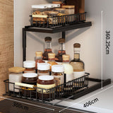 Under Sink Cabinet Shelf Multifunctional Slide Out Double Layer Spice Drawer Storage Sink Shelf for Bathroom Kitchen Black