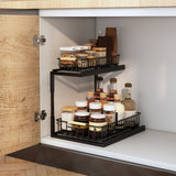 Under Sink Cabinet Shelf Multifunctional Slide Out Double Layer Spice Drawer Storage Sink Shelf for Bathroom Kitchen Black