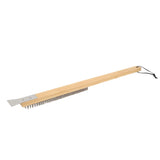 Pizza Oven Brush with Hanging Hole Bamboo Handle Wire BBQ Grill Cleaning Brush with Scraper