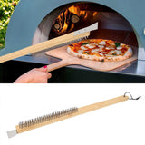 Pizza Oven Brush with Hanging Hole Bamboo Handle Wire BBQ Grill Cleaning Brush with Scraper