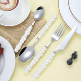 Flatware Cutlery Set Spoons Forks Knifes Utensils Tableware Sets with Ceramic Pearl Handles for Home Restaurant Hotel